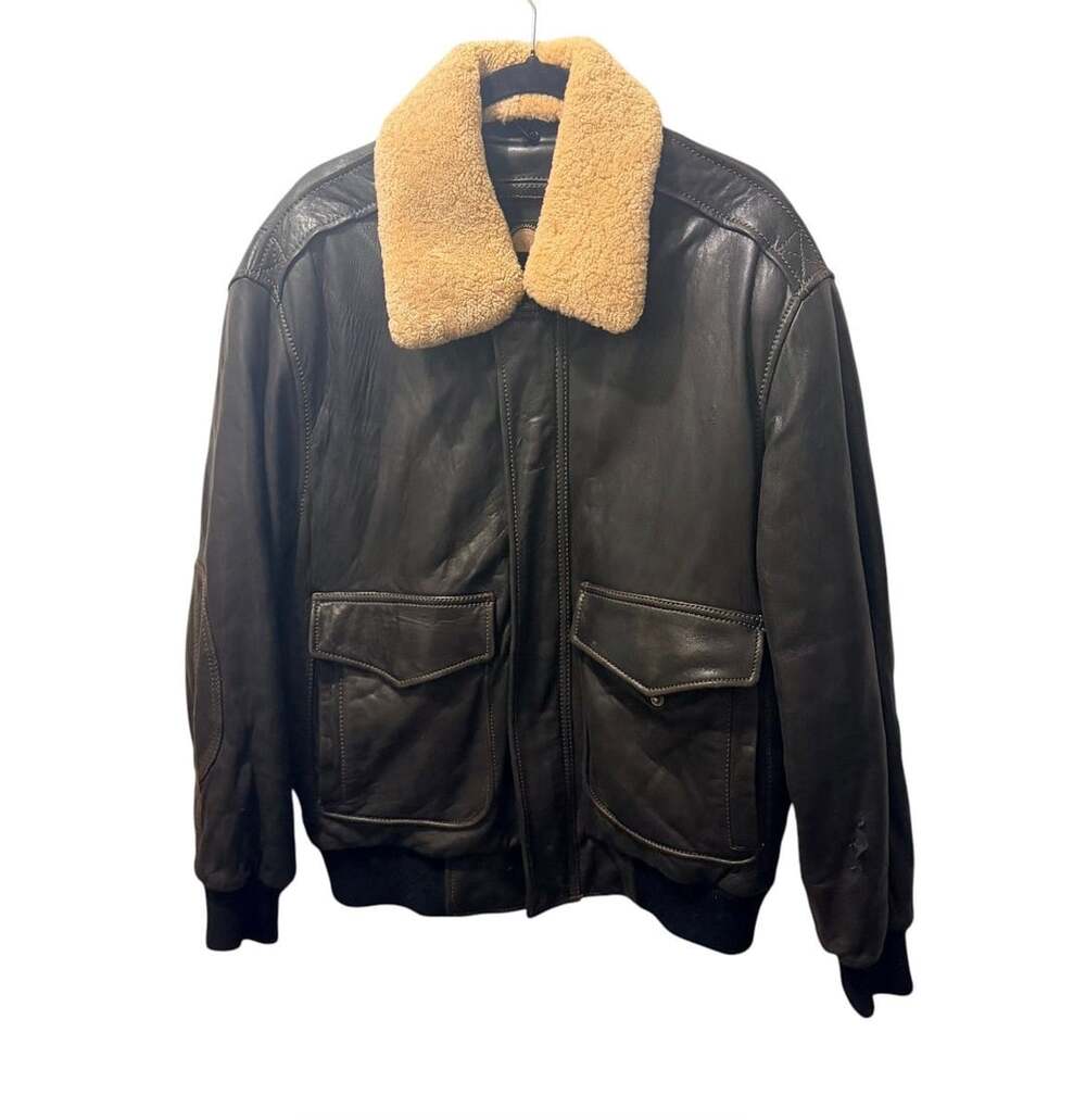 Andrew Marc New York Brown Lamb Leather Bomber Aviator Jacket Medium